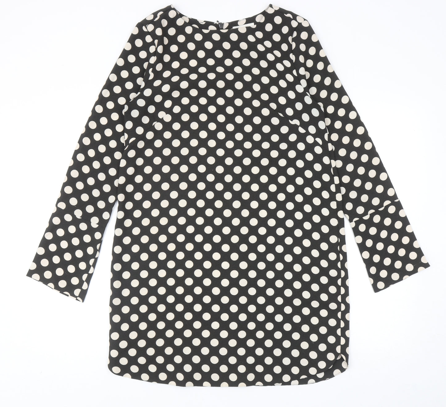 H&M Womens Black Polka Dot Polyester Shift Size 10 Round Neck Zip