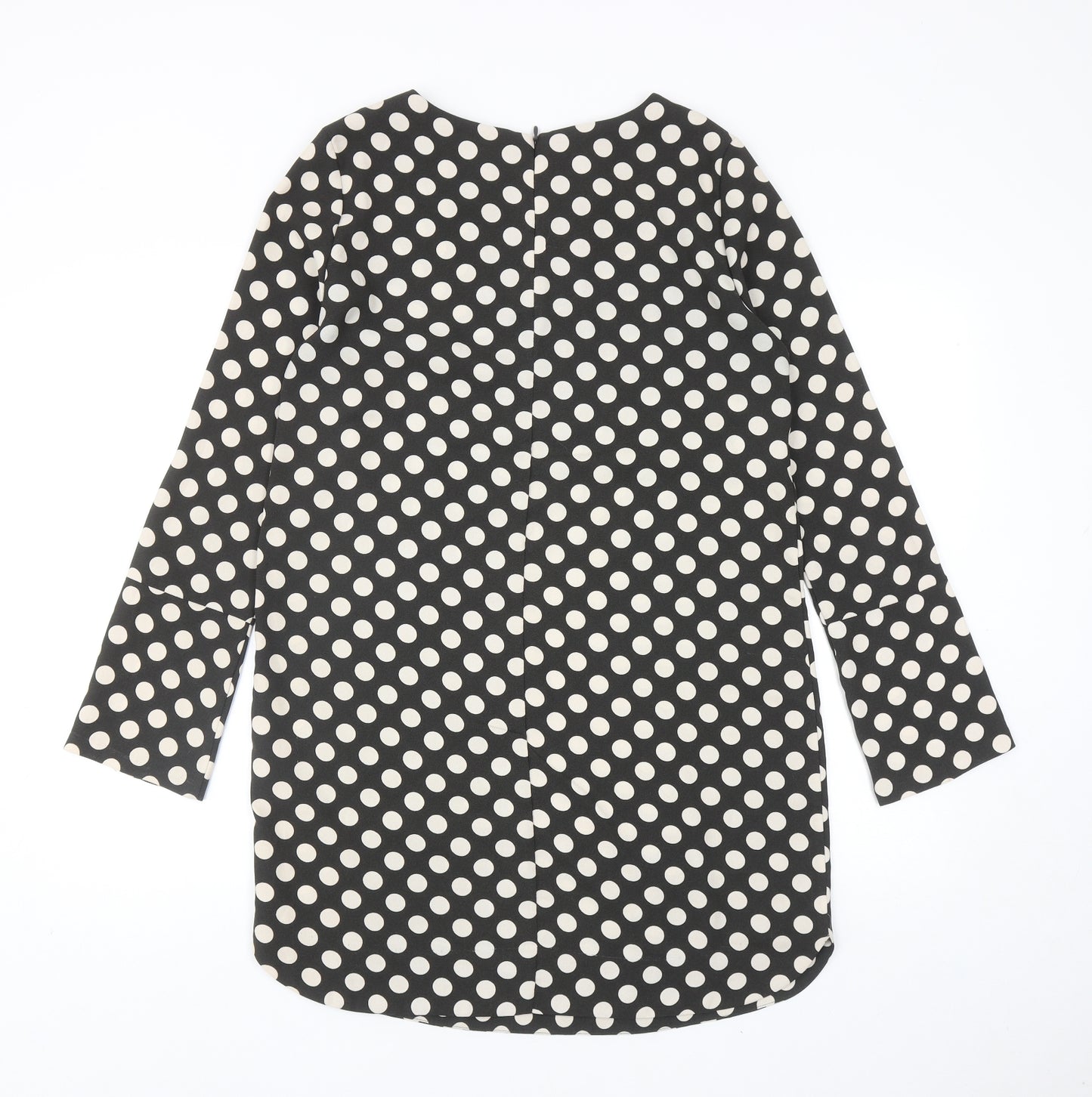 H&M Womens Black Polka Dot Polyester Shift Size 10 Round Neck Zip