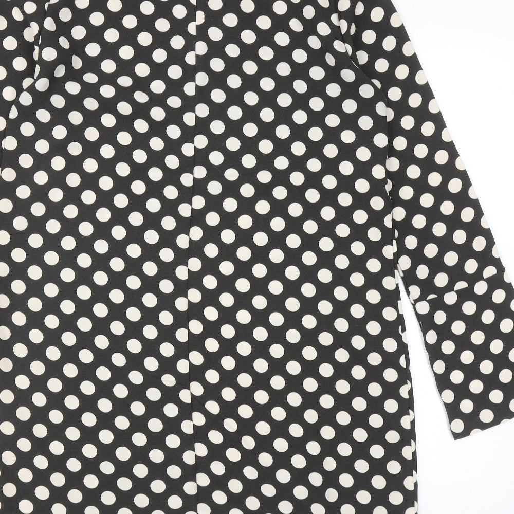 H&M Womens Black Polka Dot Polyester Shift Size 10 Round Neck Zip