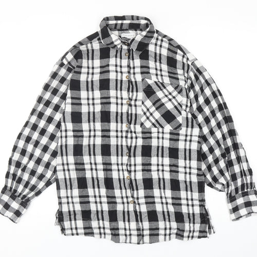 Topshop Womens Black Geometric Cotton Basic Button-Up Size XS V-Neck