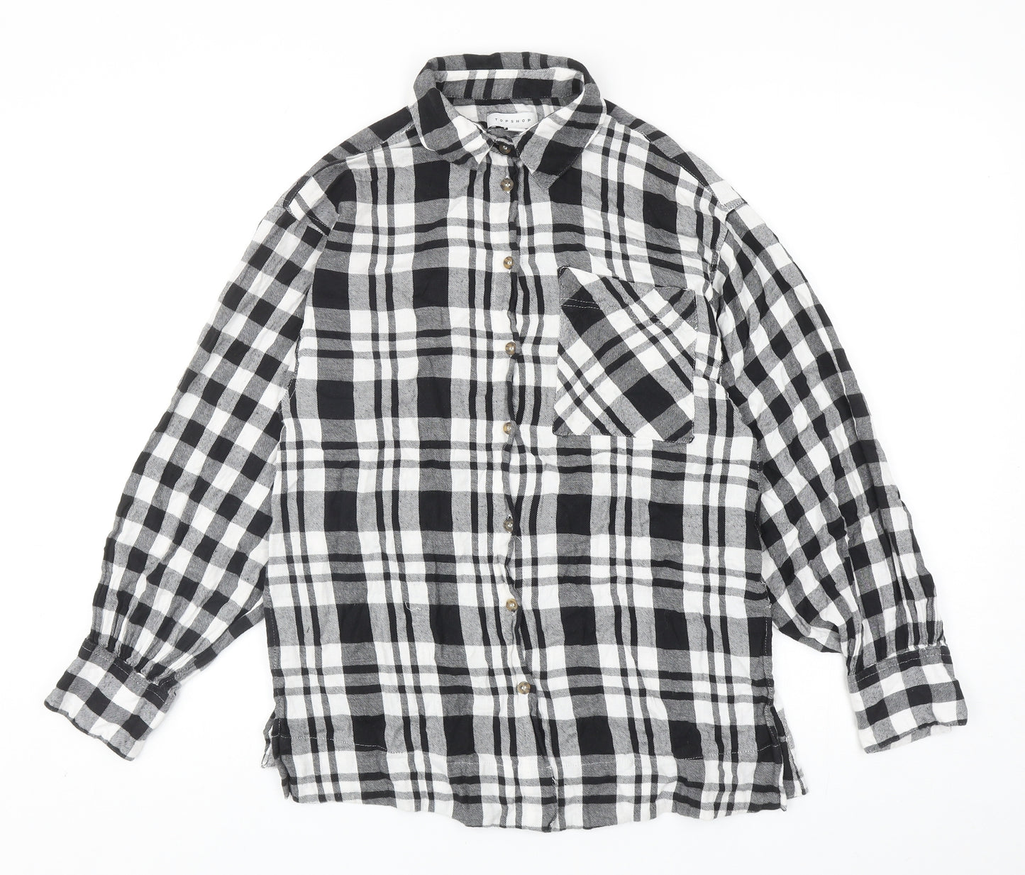 Topshop Womens Black Geometric Cotton Basic Button-Up Size XS V-Neck