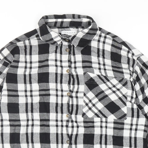 Topshop Womens Black Geometric Cotton Basic Button-Up Size XS V-Neck