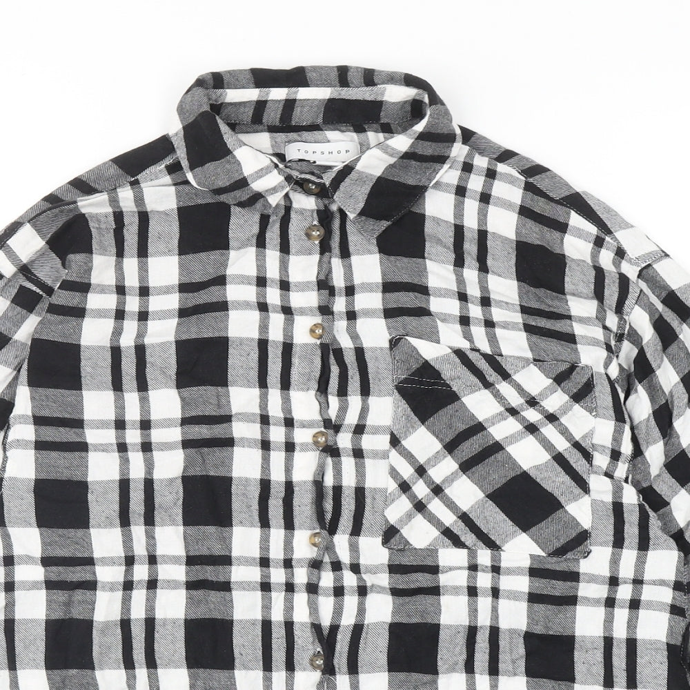 Topshop Womens Black Geometric Cotton Basic Button-Up Size XS V-Neck