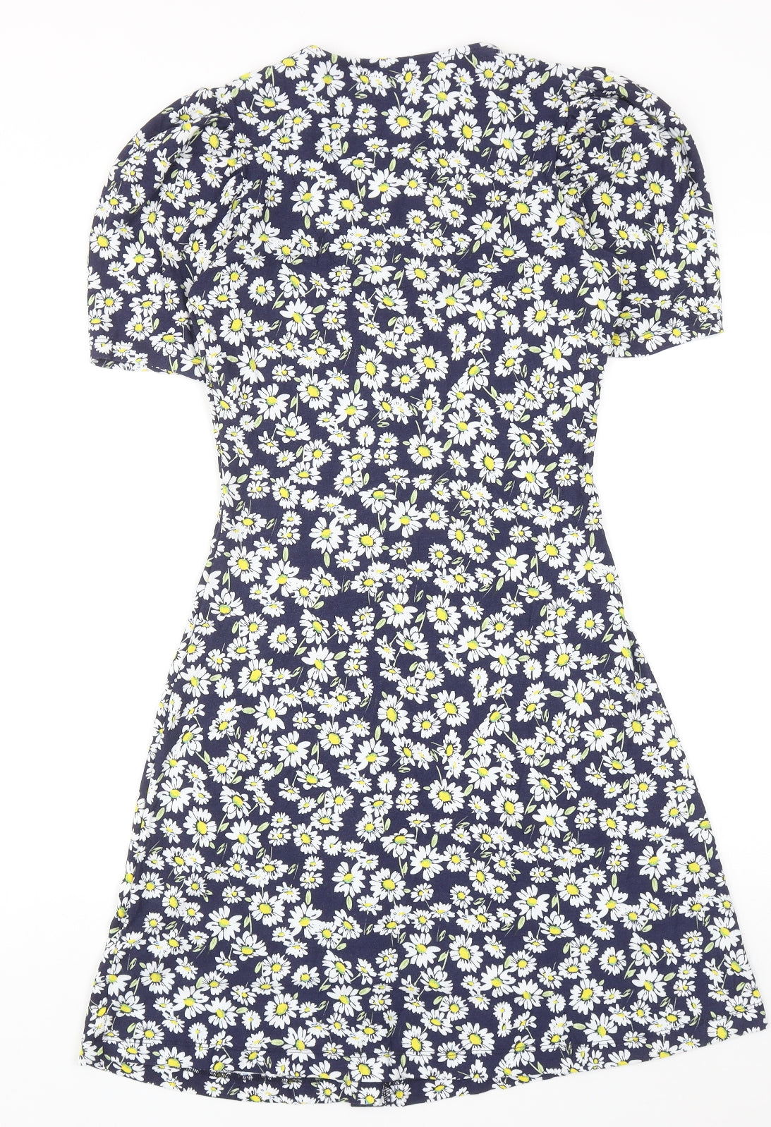 F&F Womens Blue Floral Viscose A-Line Size 6 V-Neck Pullover - Daisy