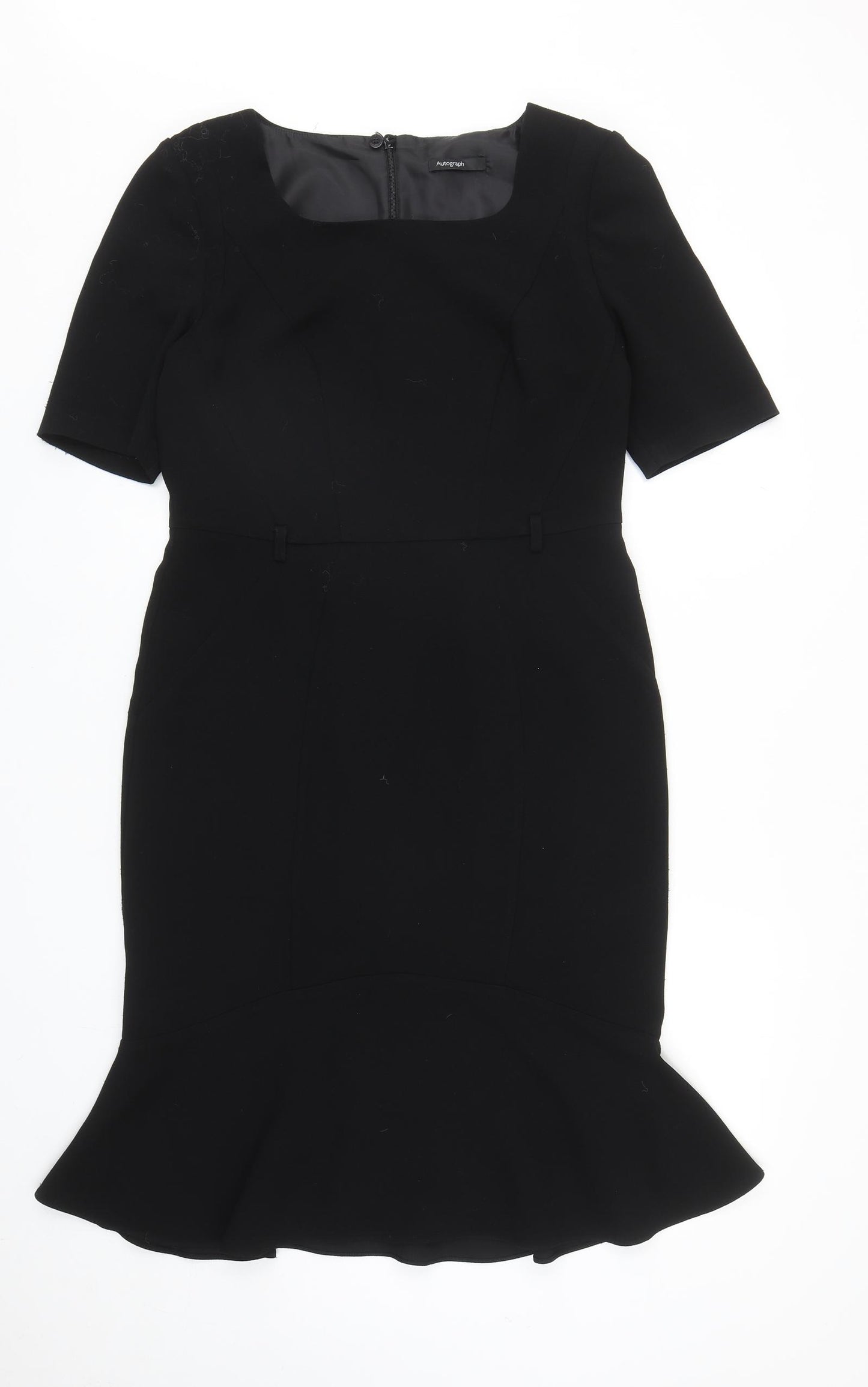 Marks and Spencer Womens Black Polyester Pencil Dress Size 12 Square Neck Zip