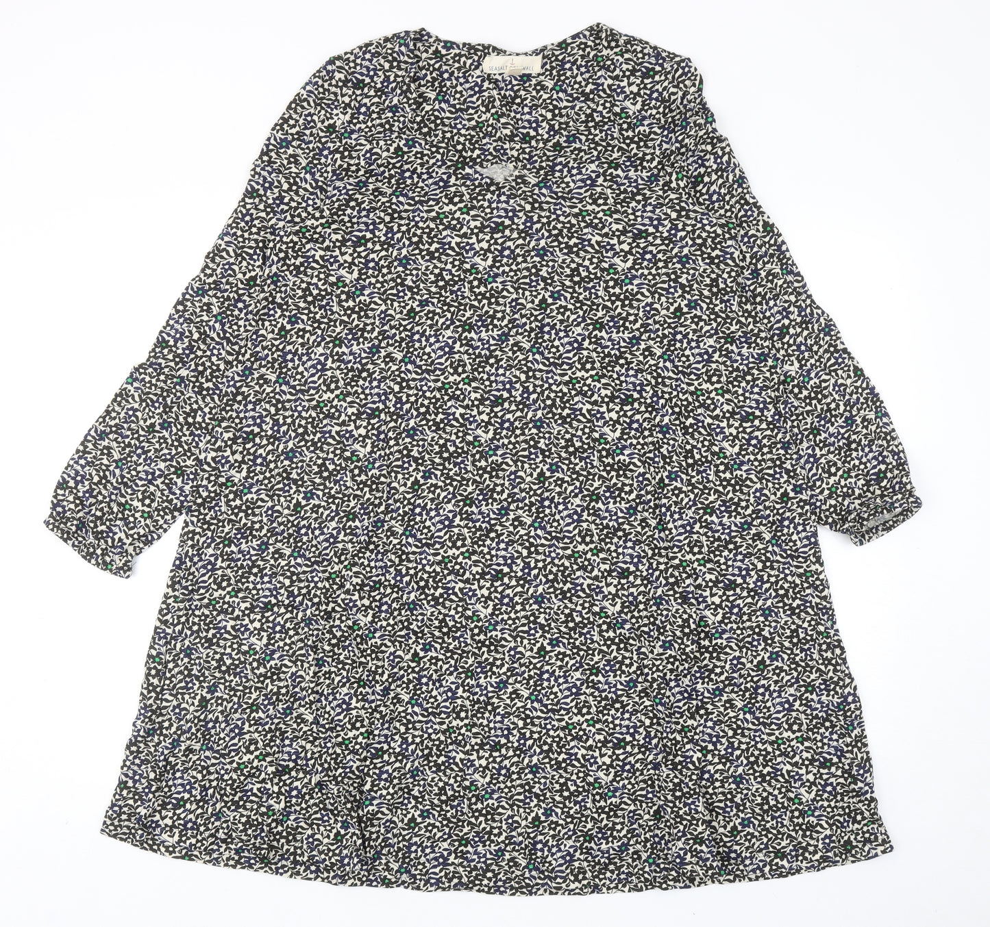 Seasalt Womens Black Geometric Cotton Shift Size 8 V-Neck Pullover
