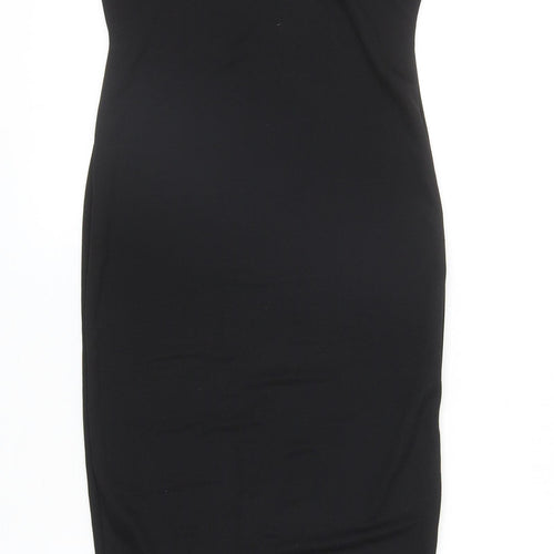 PRETTYLITTLETHING Womens Black Polyester Bodycon Size 10 Square Neck Pullover