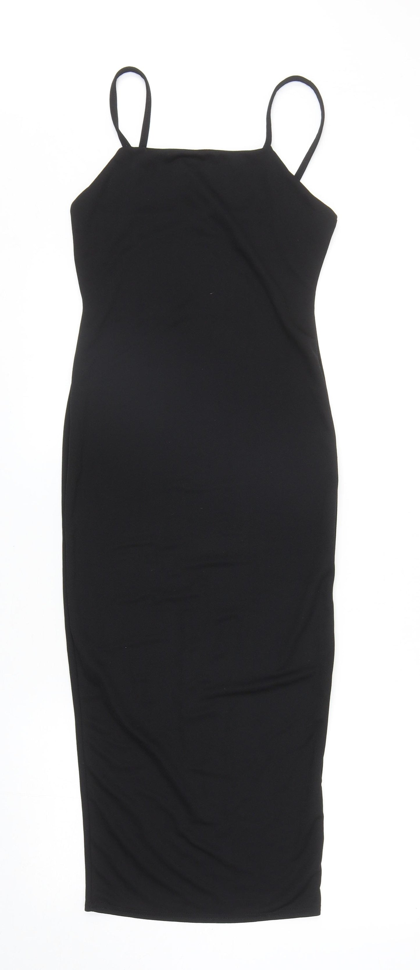 PRETTYLITTLETHING Womens Black Polyester Bodycon Size 10 Square Neck Pullover