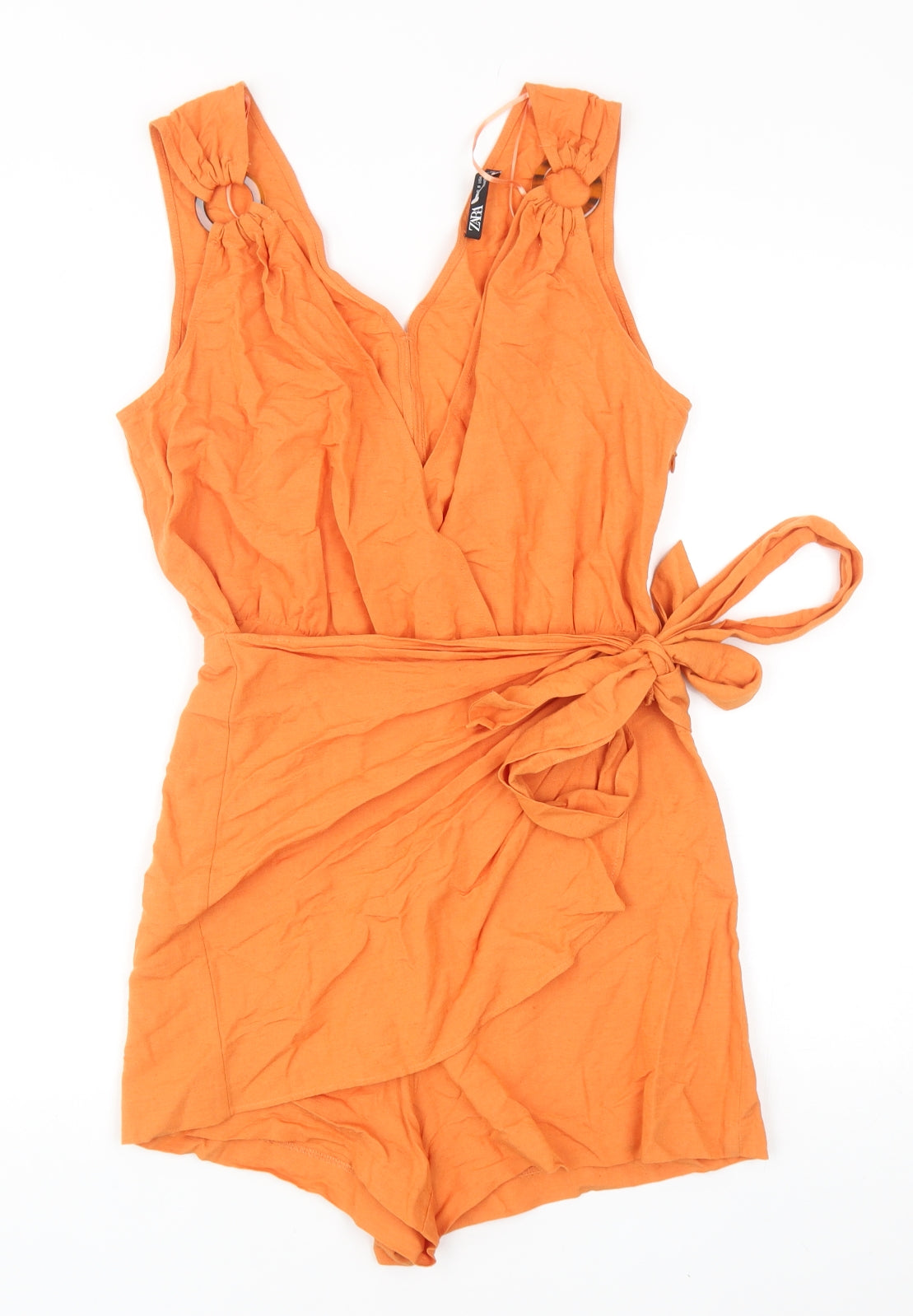 Zara Womens Orange Viscose Playsuit One-Piece Size S Zip