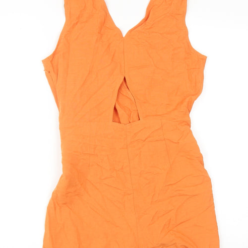 Zara Womens Orange Viscose Playsuit One-Piece Size S Zip