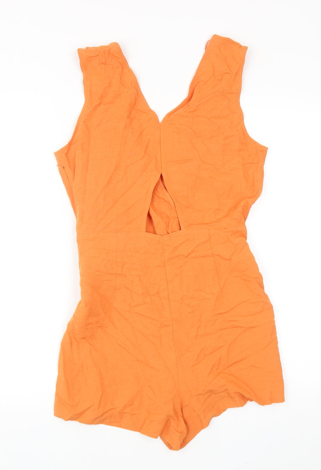 Zara Womens Orange Viscose Playsuit One-Piece Size S Zip