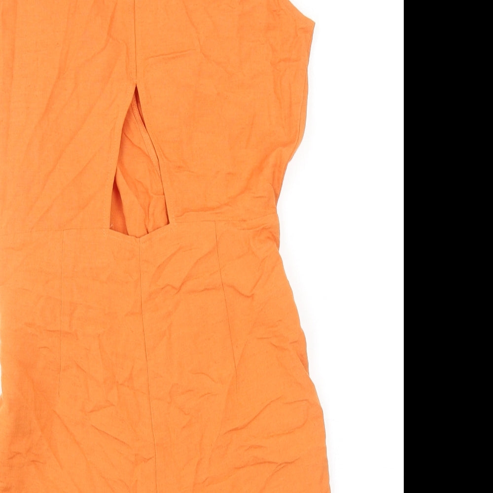 Zara Womens Orange Viscose Playsuit One-Piece Size S Zip
