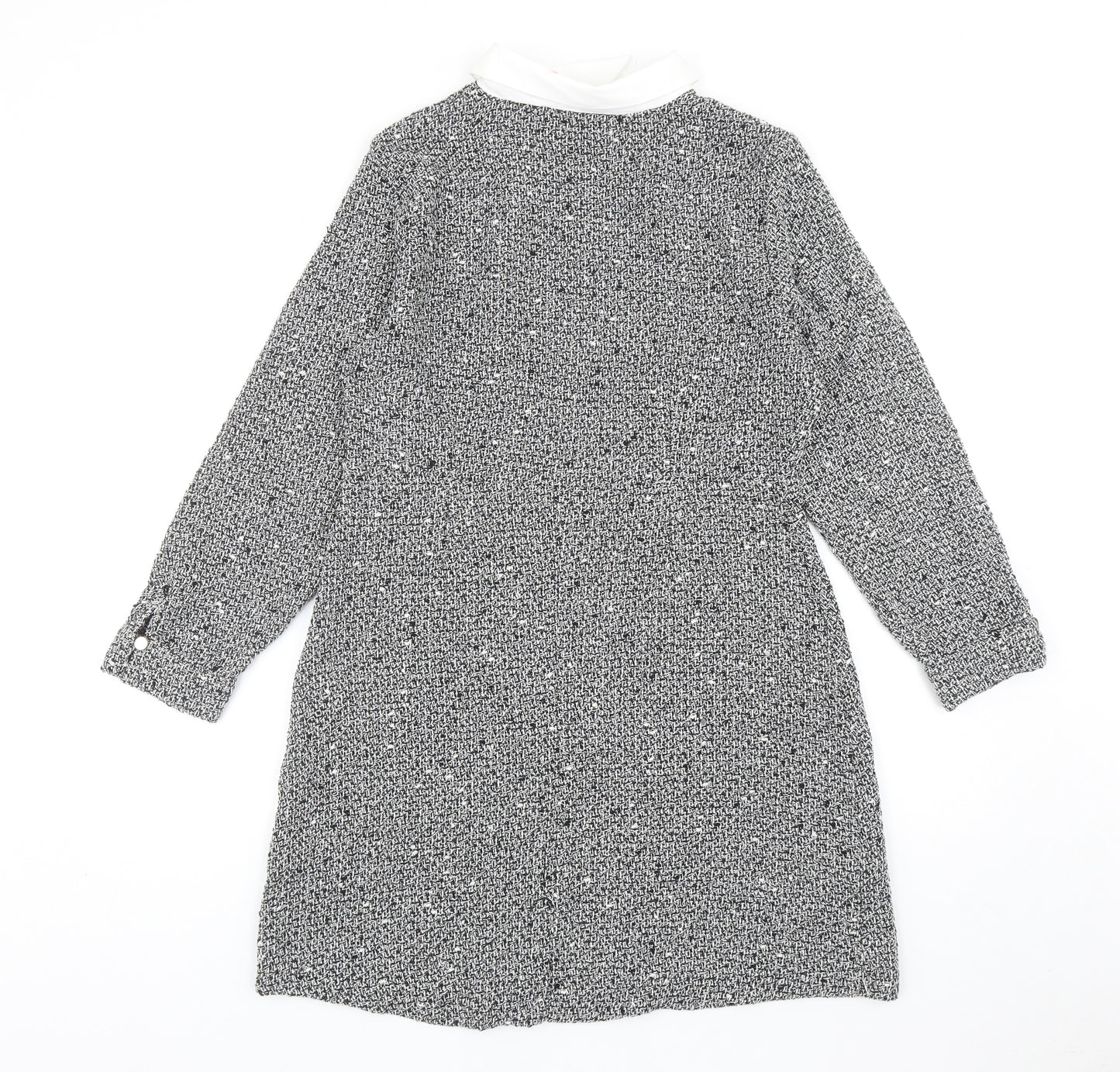 Zara Womens Grey Polyester Shirt Dress Size L Collared Button