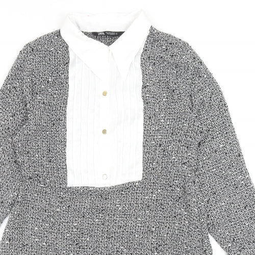 Zara Womens Grey Polyester Shirt Dress Size L Collared Button