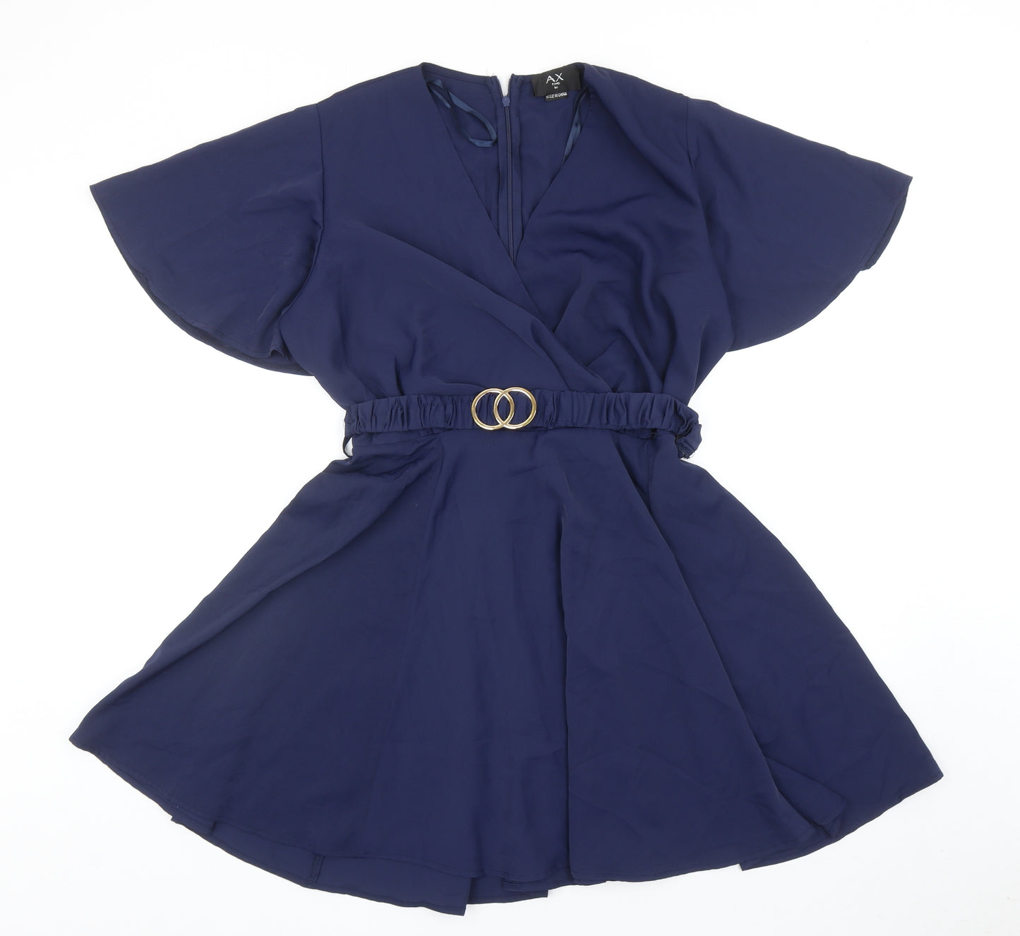 AX Paris Womens Blue Polyester Fit & Flare Size 14 V-Neck Zip