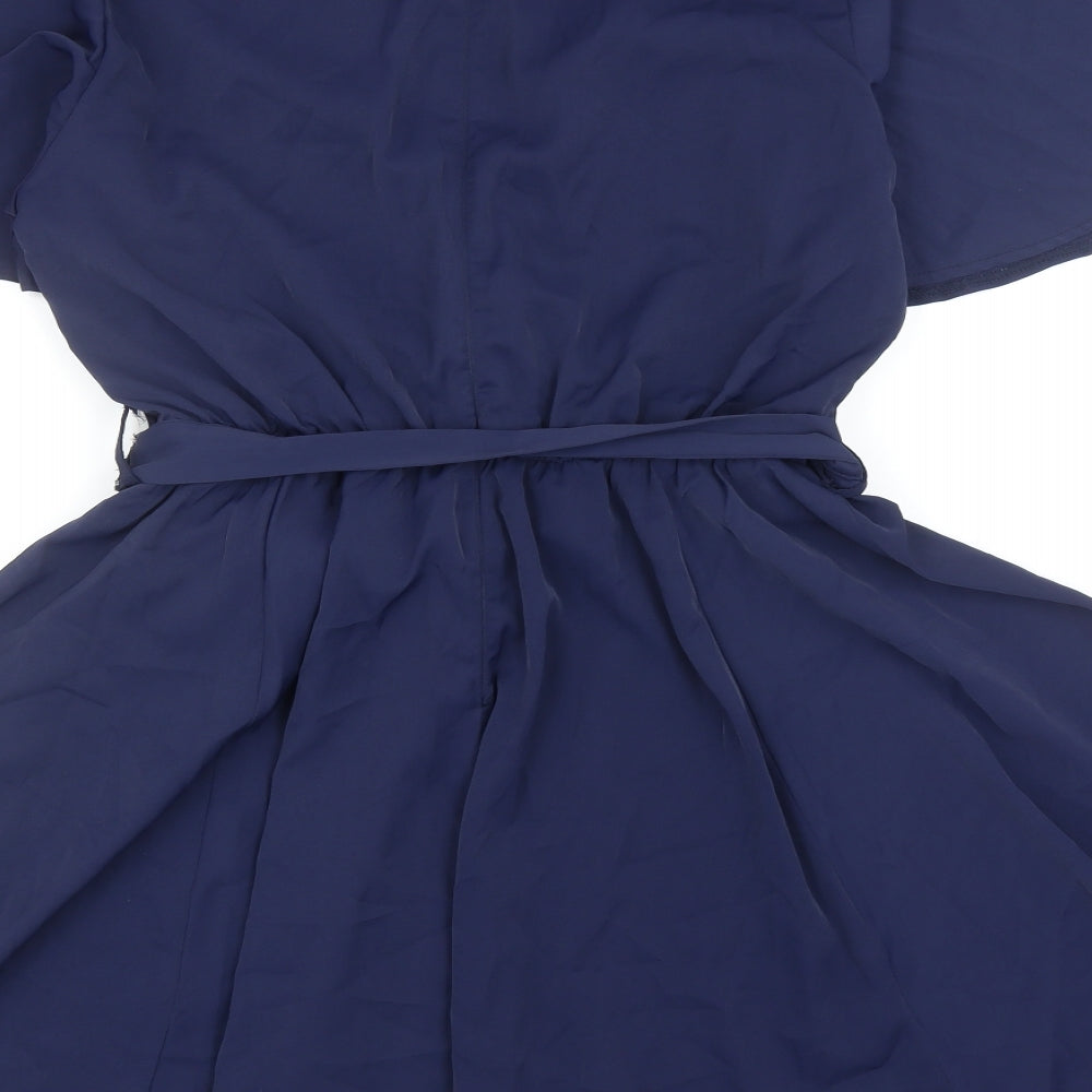 AX Paris Womens Blue Polyester Fit & Flare Size 14 V-Neck Zip