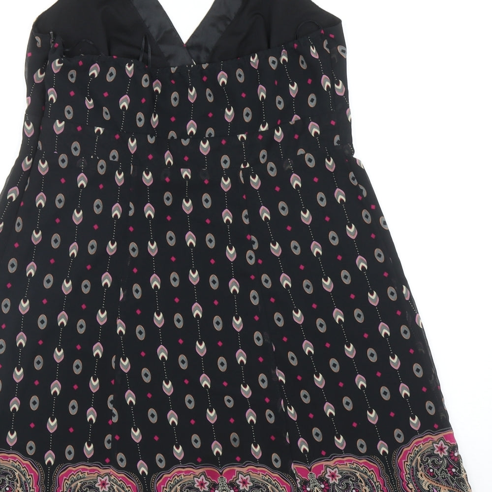 Debenhams Womens Black Geometric Polyester Fit & Flare Size 16 Halter Zip