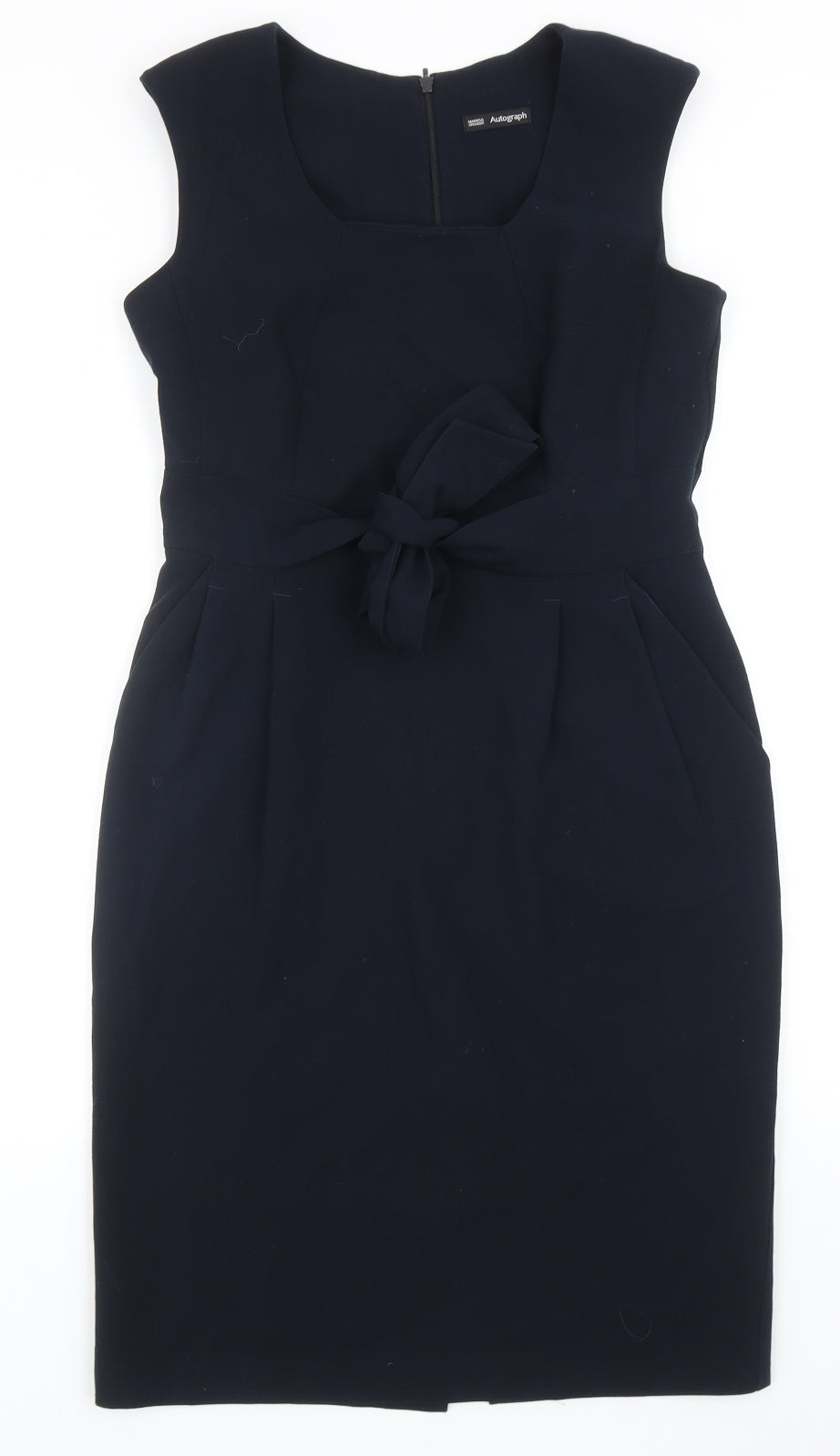 Marks and Spencer Womens Blue Polyester Pencil Dress Size 12 Scoop Neck Zip