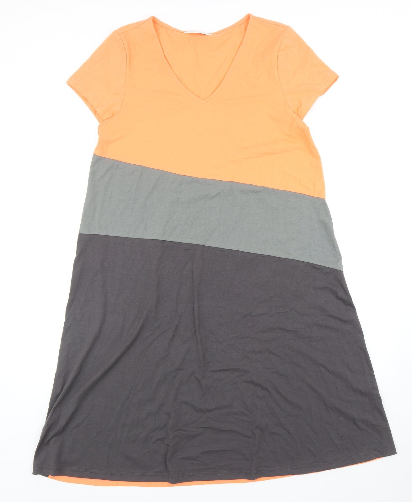 Preworn Womens Orange Colourblock Polyester Shift Size M V-Neck Pullover