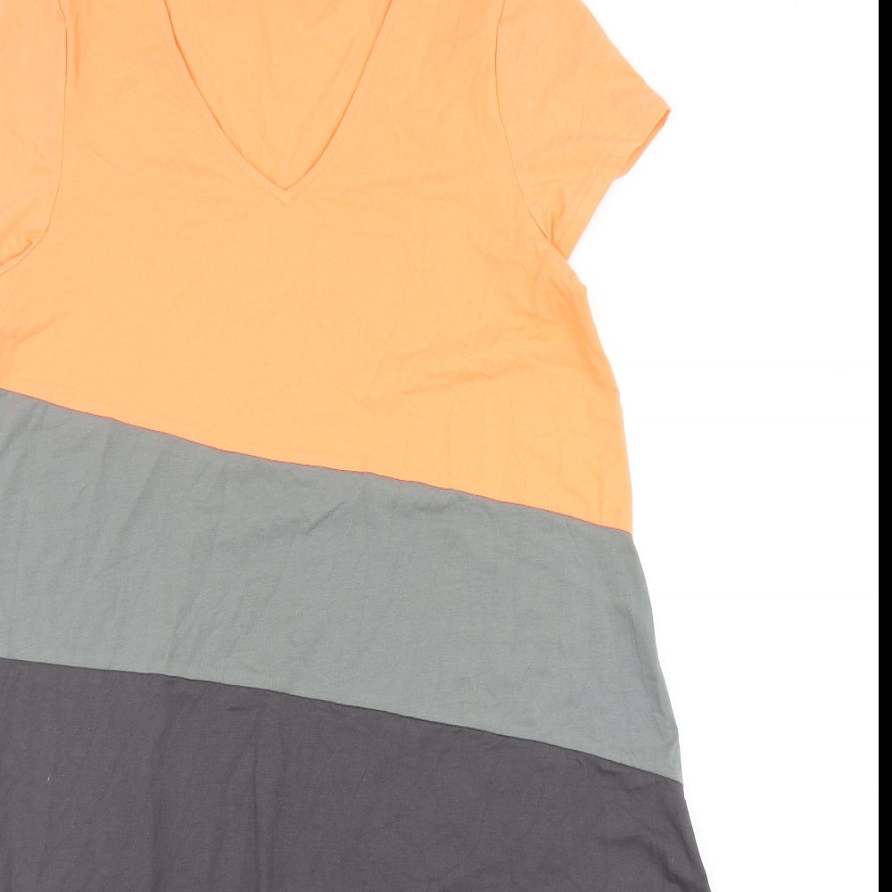 Preworn Womens Orange Colourblock Polyester Shift Size M V-Neck Pullover