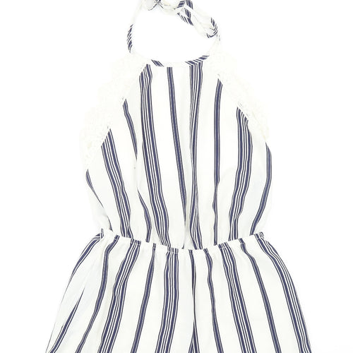 Surf Gypsy Womens Blue Striped Polyester Playsuit One-Piece Size S Tie