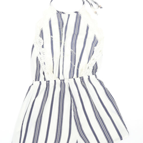 Surf Gypsy Womens Blue Striped Polyester Playsuit One-Piece Size S Tie