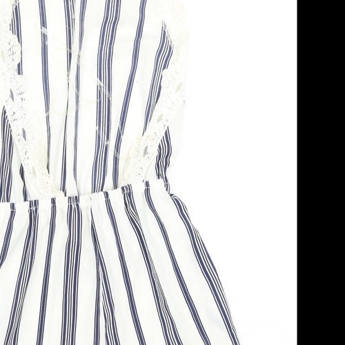 Surf Gypsy Womens Blue Striped Polyester Playsuit One-Piece Size S Tie