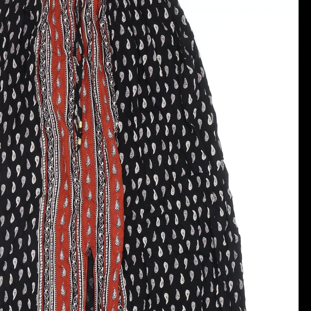 Atmosphere Womens Black Geometric Viscose Flare Skirt Size 16 Drawstring