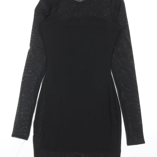 Pull&Bear Womens Black Polyester A-Line Size M Round Neck Pullover
