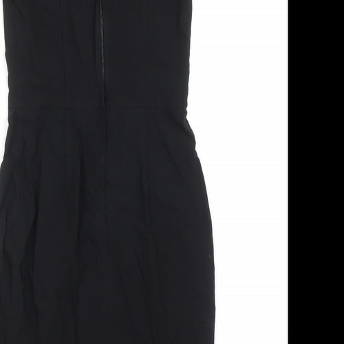 Miss Selfridge Womens Black Polyester A-Line Size 10 Square Neck Zip