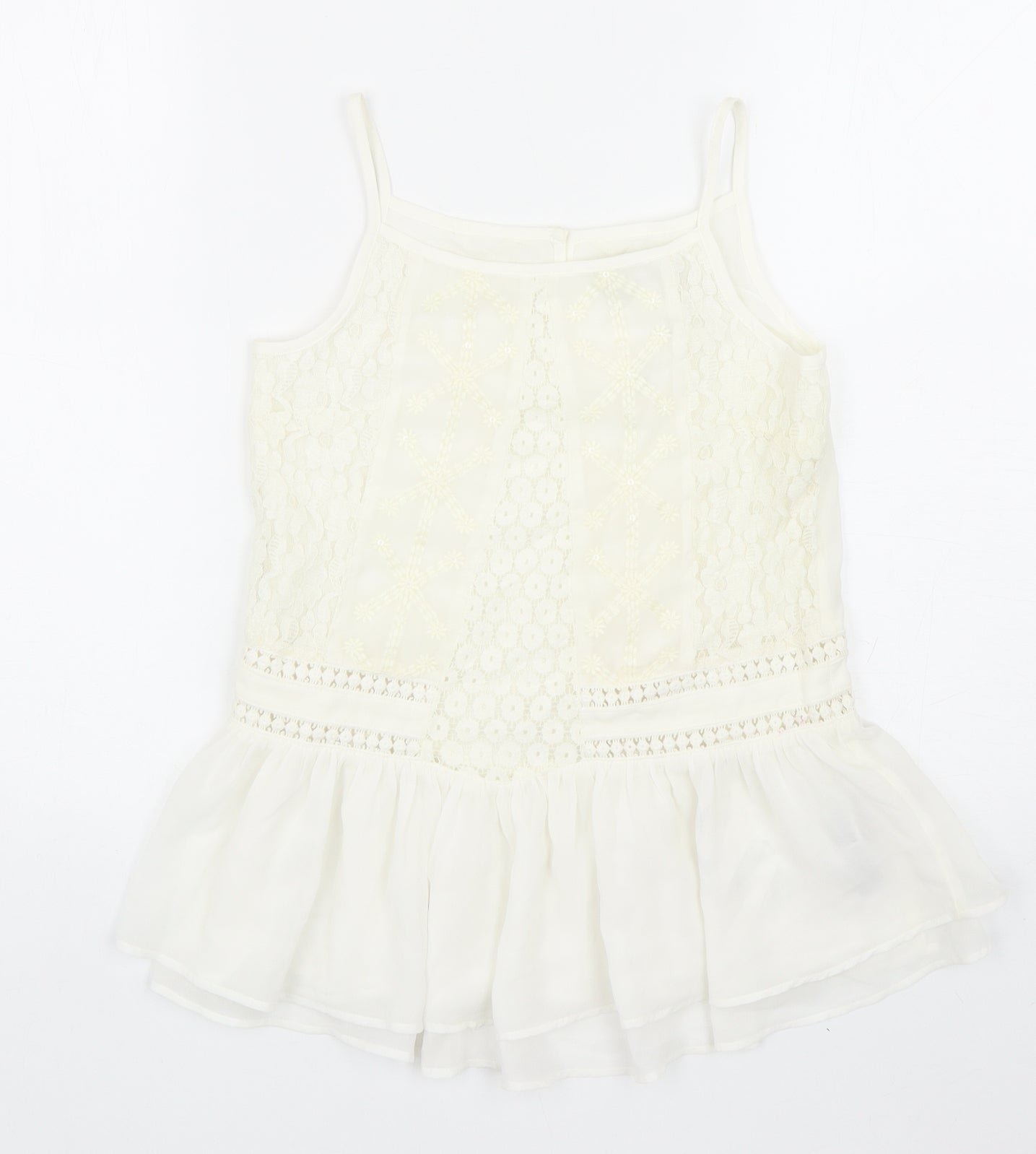 Marks and Spencer Girls Ivory Polyester Basic Blouse Size 9-10 Years Scoop Neck Button