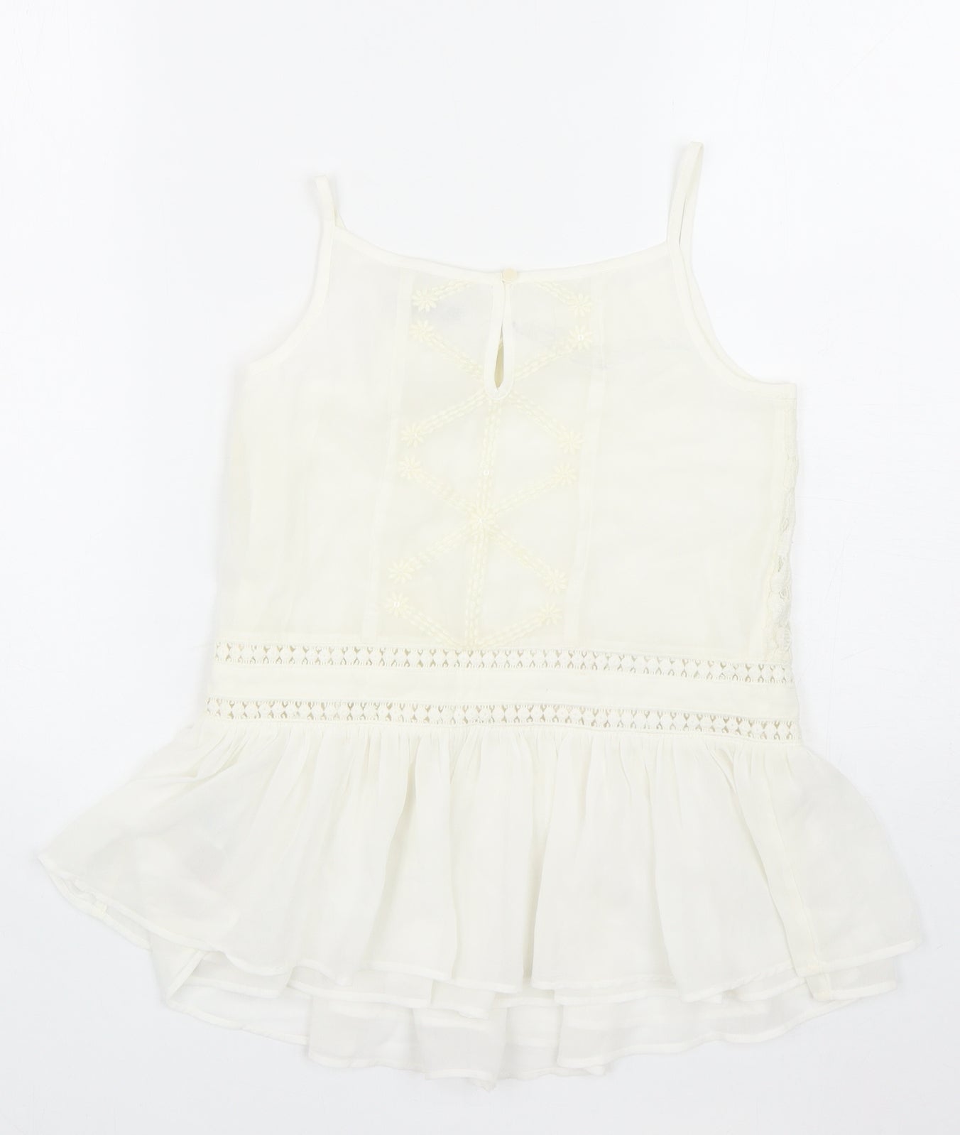 Marks and Spencer Girls Ivory Polyester Basic Blouse Size 9-10 Years Scoop Neck Button