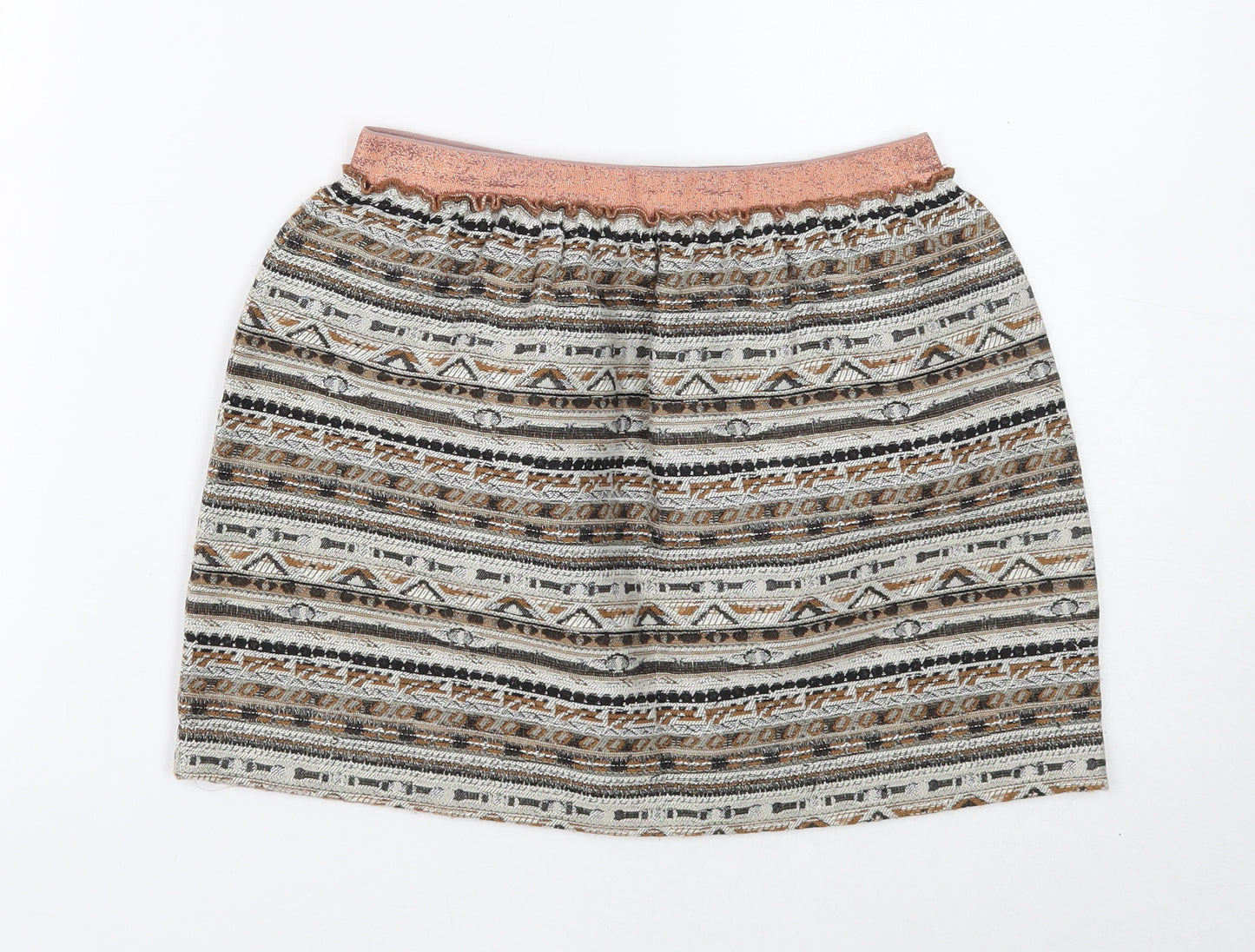 Zara Girls Ivory Geometric Cotton Mini Skirt Size 13-14 Years Regular Pull On