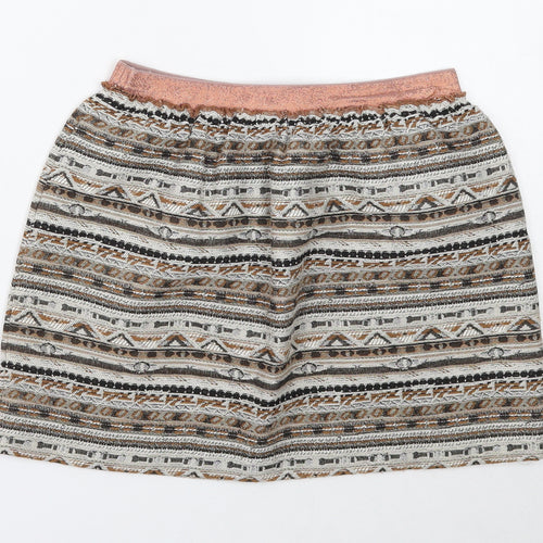 Zara Girls Ivory Geometric Cotton Mini Skirt Size 13-14 Years Regular Pull On