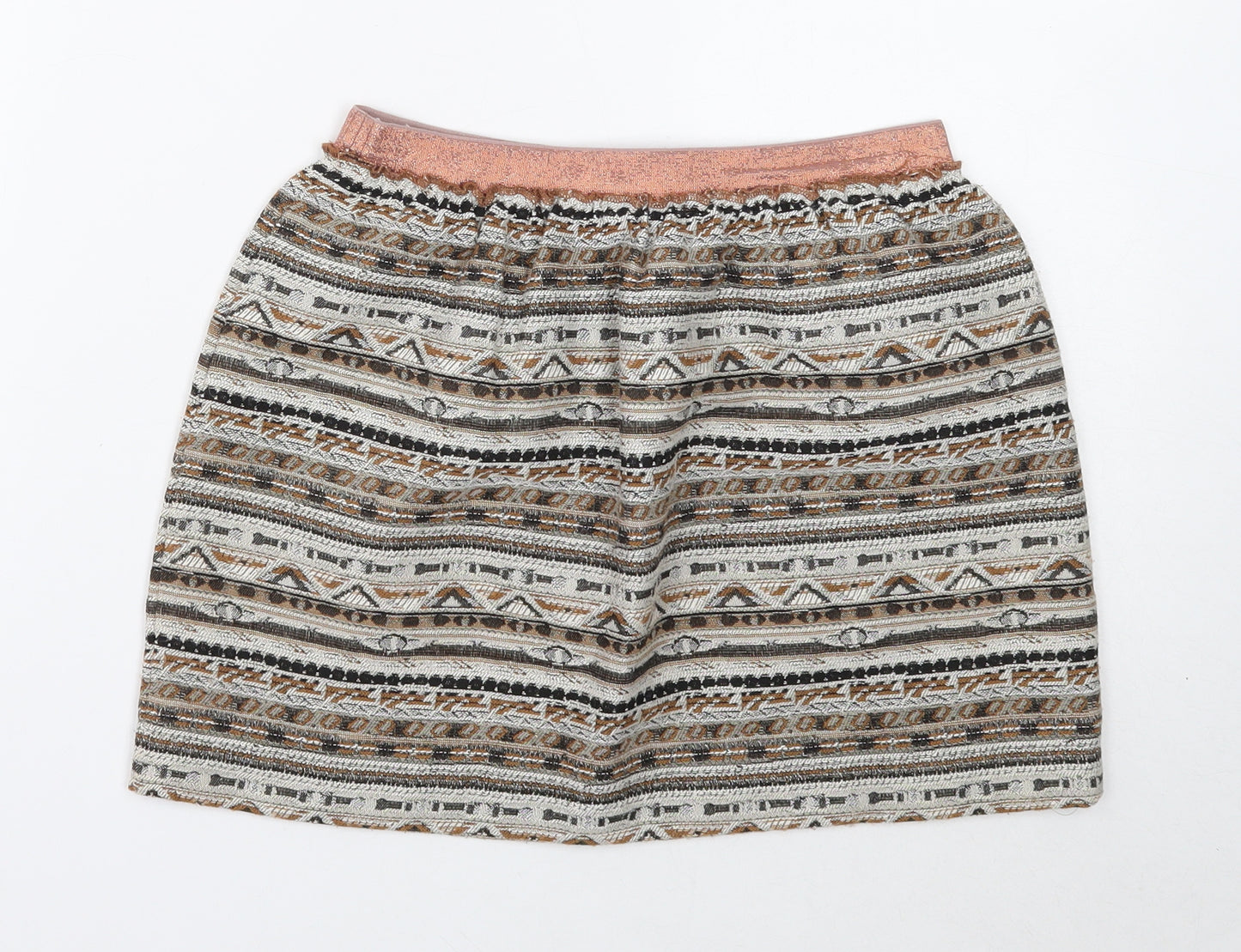 Zara Girls Ivory Geometric Cotton Mini Skirt Size 13-14 Years Regular Pull On