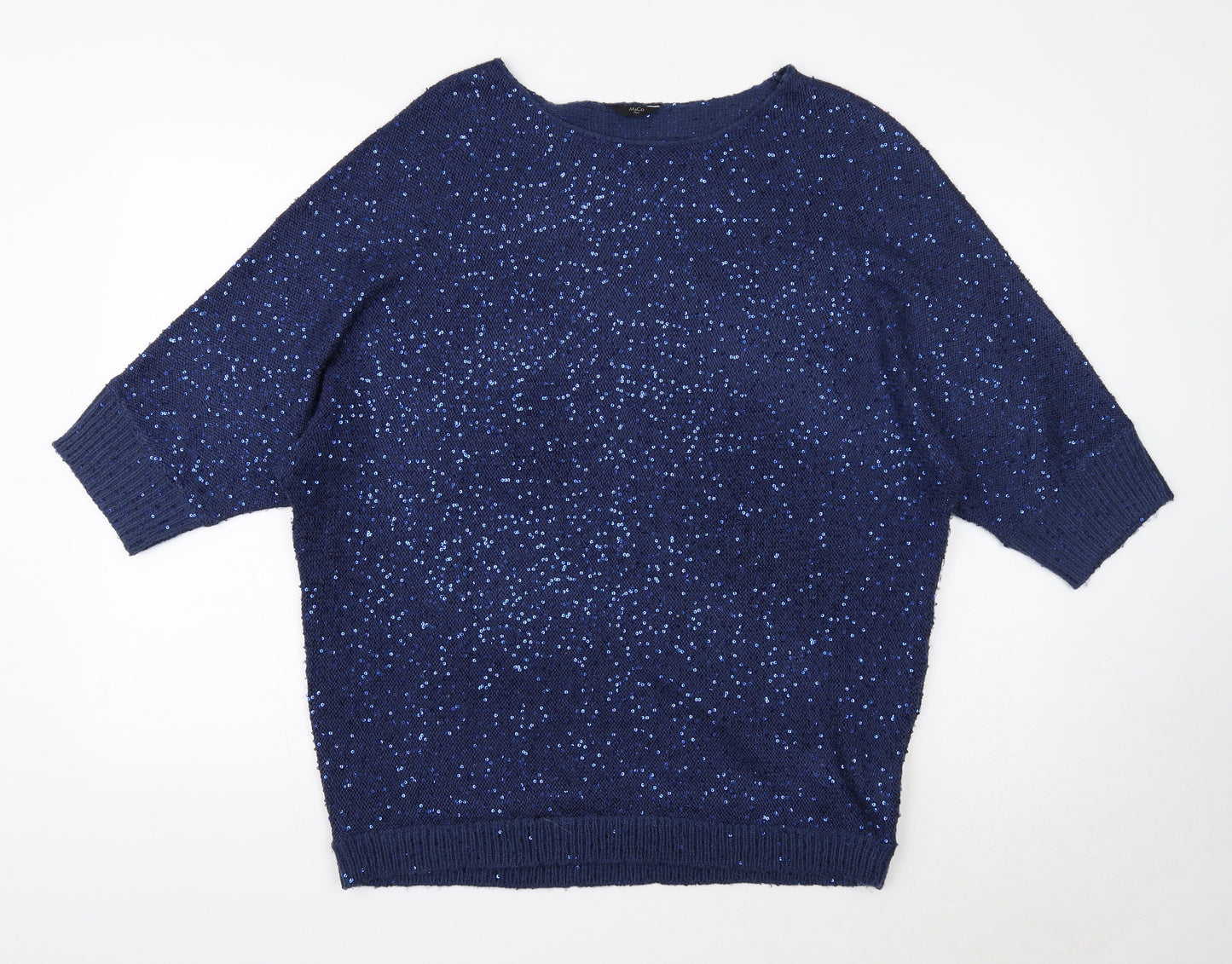 M&Co Womens Blue Round Neck Polyester Pullover Jumper Size 18