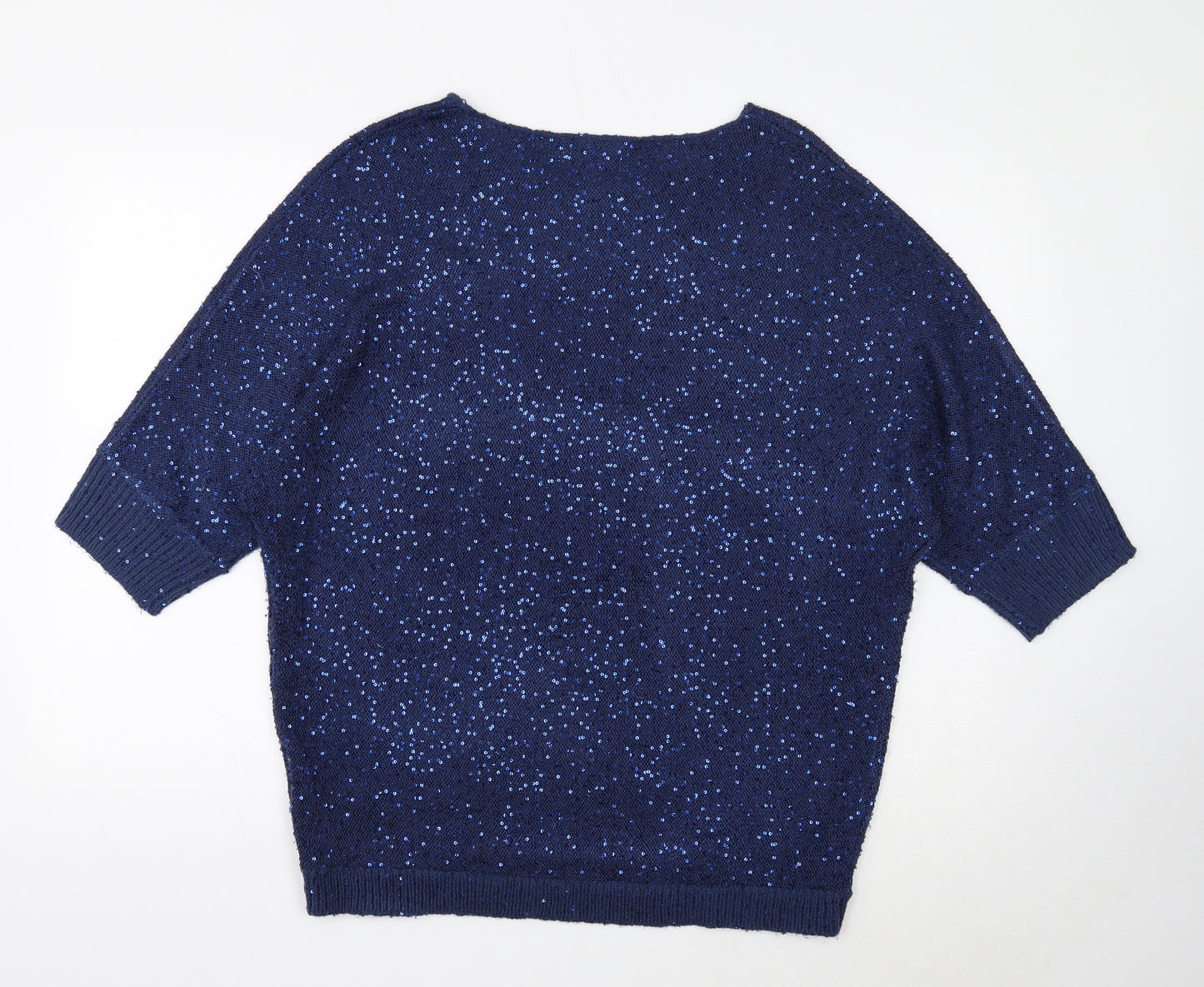 M&Co Womens Blue Round Neck Polyester Pullover Jumper Size 18