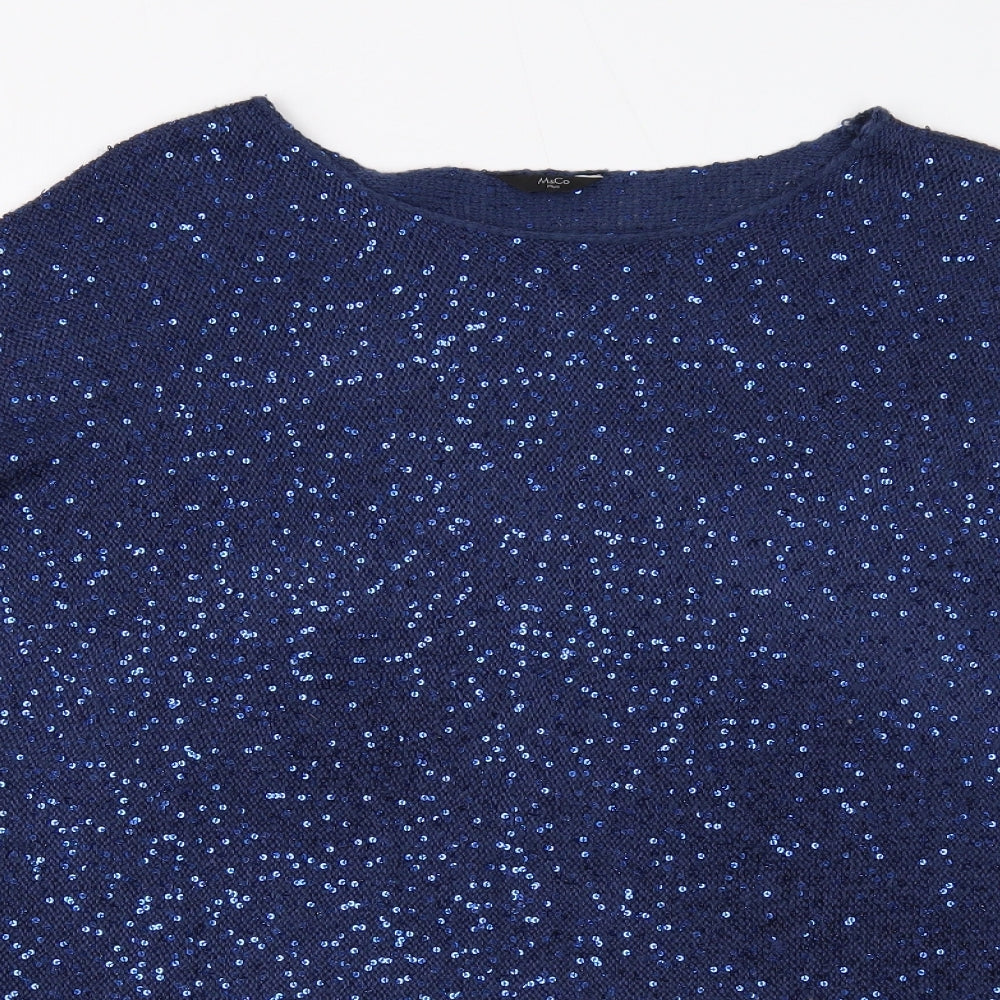 M&Co Womens Blue Round Neck Polyester Pullover Jumper Size 18