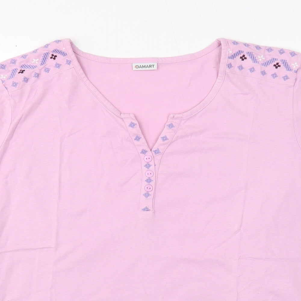 Damart Womens Purple Geometric Cotton Basic T-Shirt Size XL V-Neck