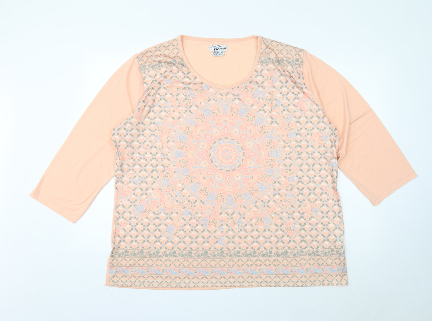 Atlas For Women Womens Orange Geometric Polyester Basic T-Shirt Size 24 Round Neck