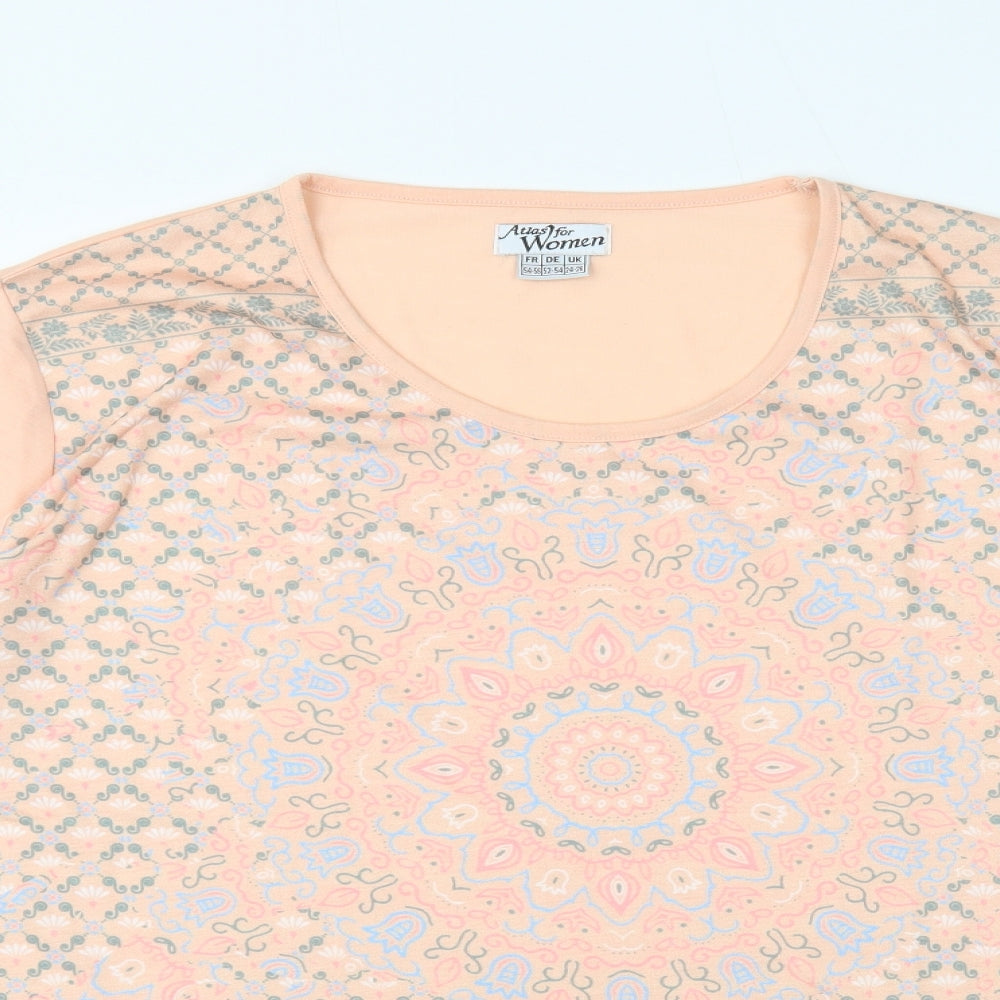 Atlas For Women Womens Orange Geometric Polyester Basic T-Shirt Size 24 Round Neck