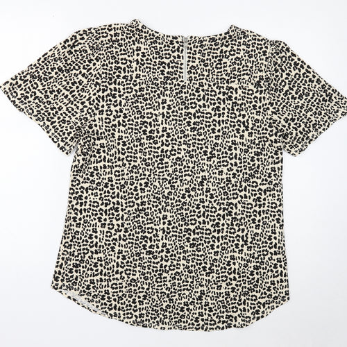 M&Co Womens Beige Animal Print Polyester Basic Blouse Size 10 Round Neck - Leopard Pattern