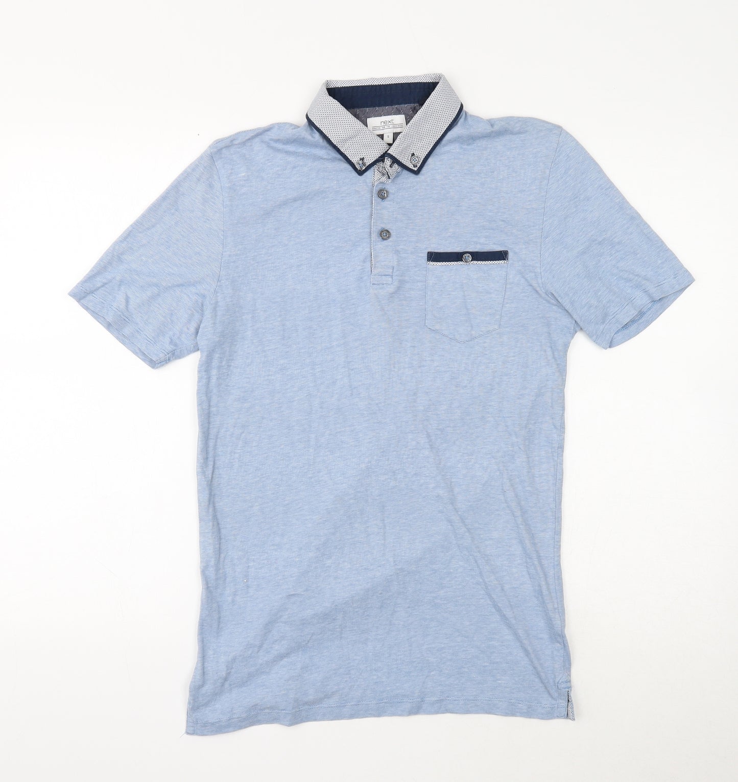 NEXT Mens Blue Cotton Polo Size S Collared Button