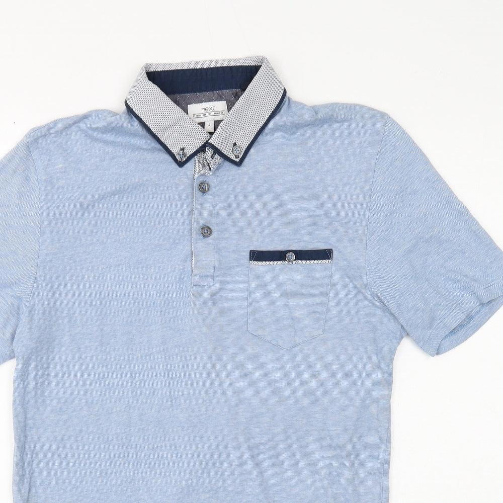NEXT Mens Blue Cotton Polo Size S Collared Button