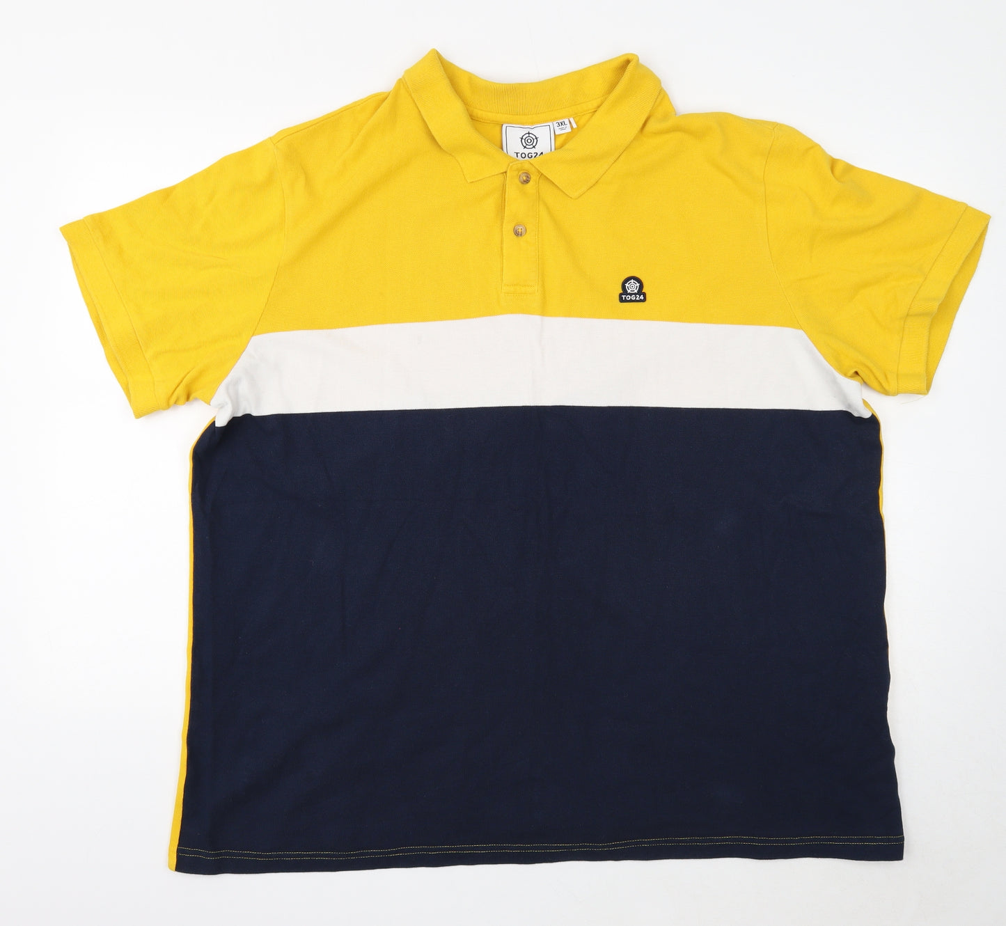 TOG24 Mens Yellow Colourblock Cotton Polo Size 3XL Collared Button