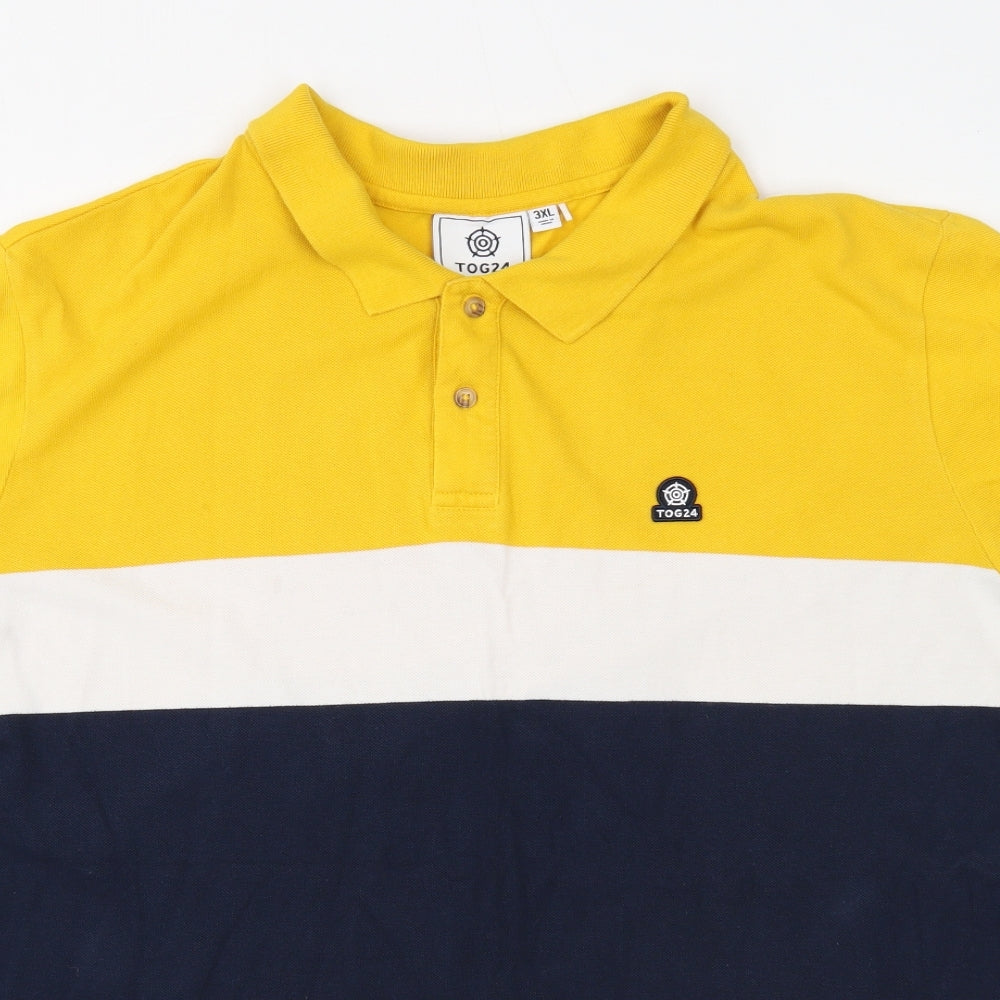 TOG24 Mens Yellow Colourblock Cotton Polo Size 3XL Collared Button