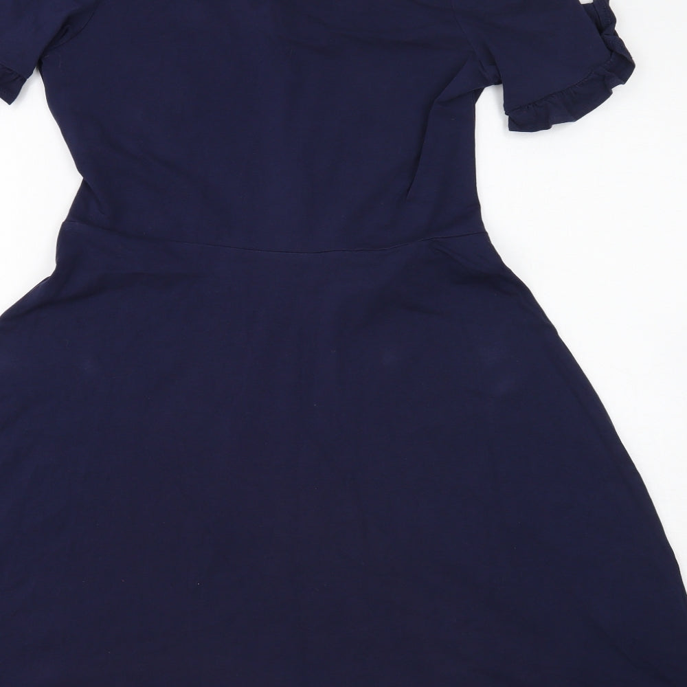 Dorothy Perkins Womens Blue Floral Cotton Fit & Flare Size 12 Off the Shoulder Pullover