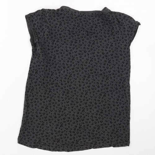 H&M Girls Grey Animal Print Cotton Basic T-Shirt Size 10 Years Round Neck Pullover - Leopard print