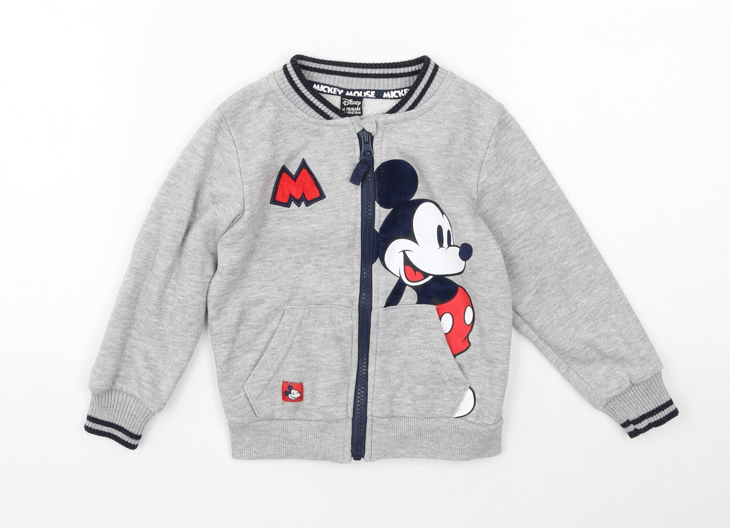 Primark Girls Grey Cotton Full Zip Sweatshirt Size 2 Years Zip - Mickey Mouse