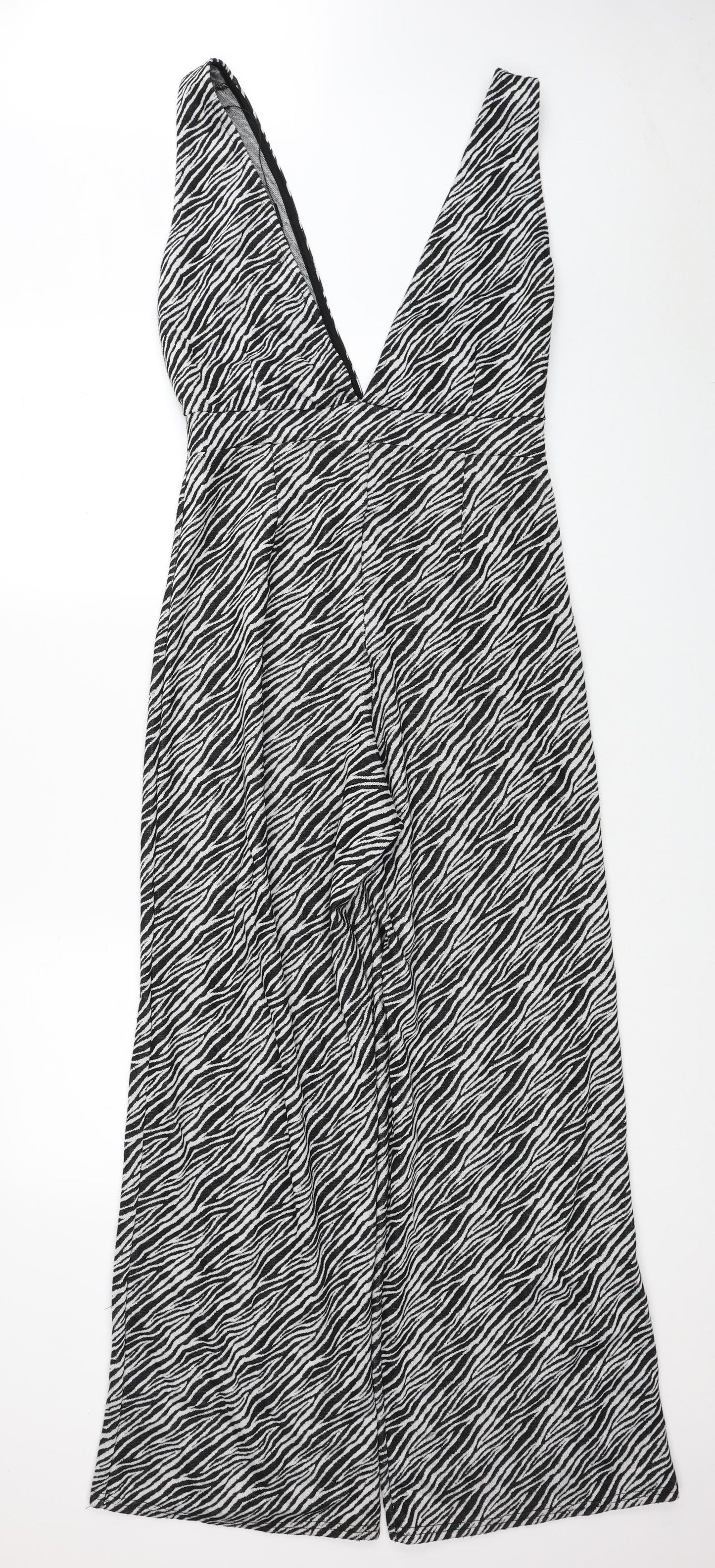 PRETTYLITTLETHING Womens Black Animal Print Polyester Jumpsuit One-Piece Size 10 Pullover - Zebra print